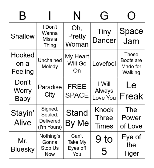 Songs From Movies Bingo Card