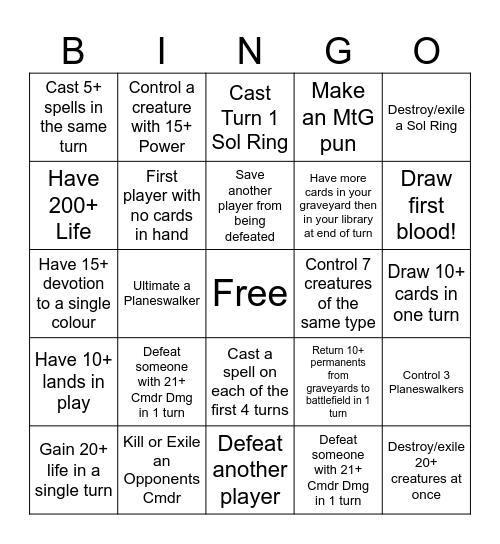 MTG Commander Bingo! Bingo Card