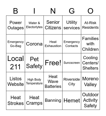 Extreme Heat Part 2 Bingo Card