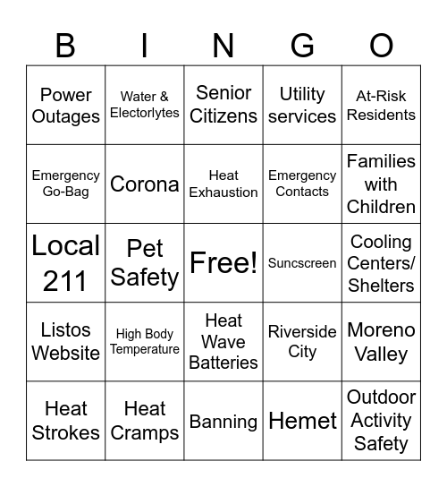 Extreme Heat Part 2 Bingo Card