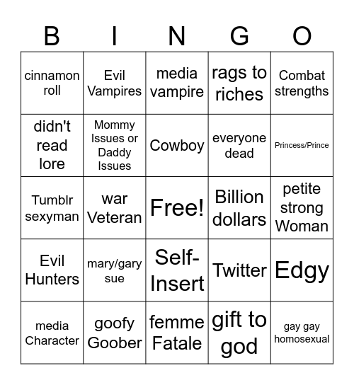 Character Bingo Card
