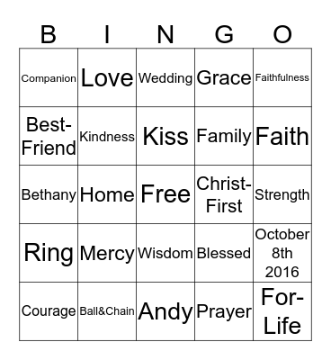 Bethany & Andy's Wedding Shower Bingo Card