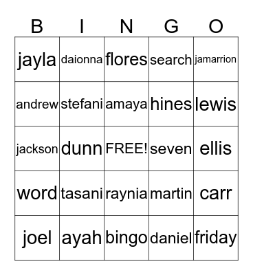 Fun Friday Bingo Card