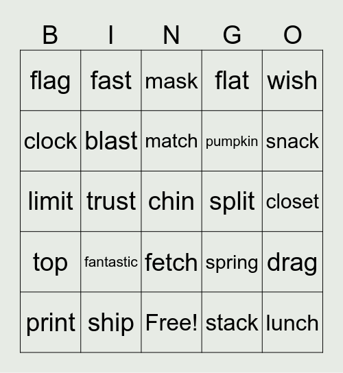 Closed Syllable Words Bingo Card