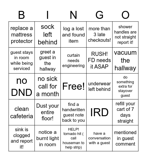 HOUSEKEEPING ! Bingo Card