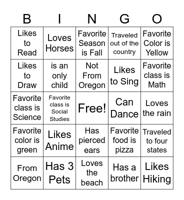 Get to Know You Bingo Card