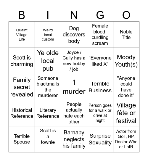 Midsumer Murders Special Edition Bingo Card