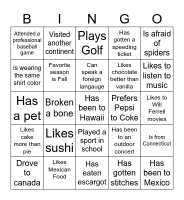 Get to Know You BINGO Card