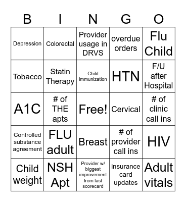 Quality  Bingo Card