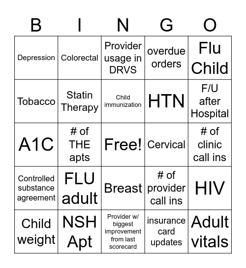 Quality  Bingo Card