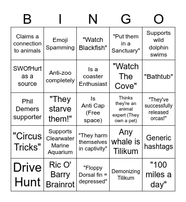 Anti Cetacean Captivity Bingo Card