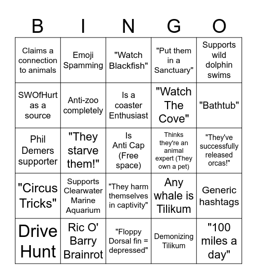 Anti Cetacean Captivity Bingo Card