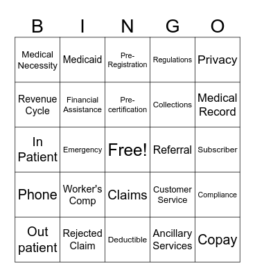 Patient Access Bingo Card