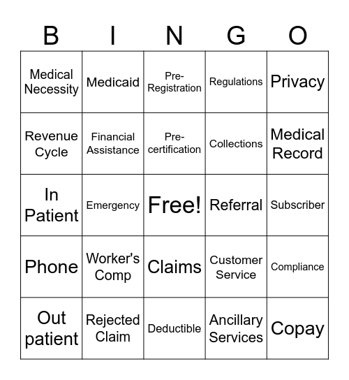 Patient Access Bingo Card