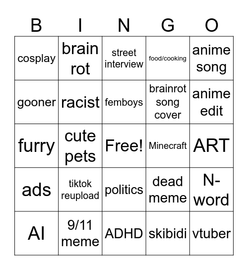 Instagram reels bingo Card