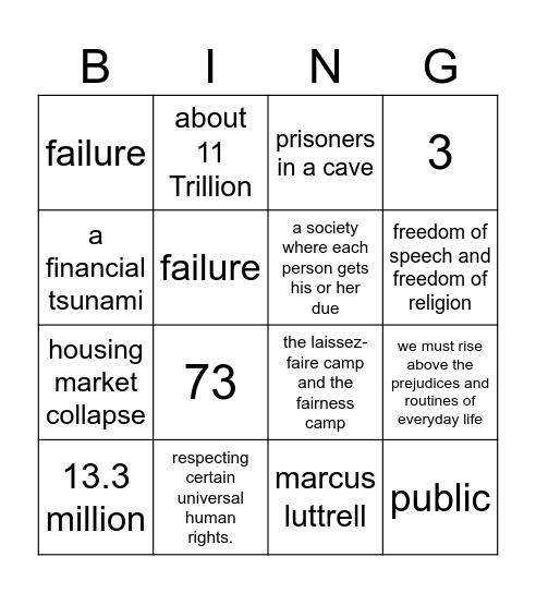 Justice bingo Card