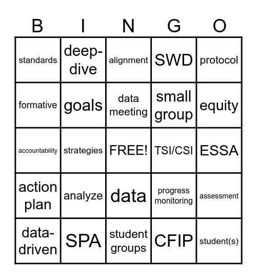 SPA PD Bingo Card Bingo Card