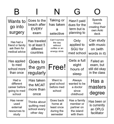 What's the Tea: Med School Edition Bingo Card