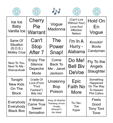 TOP SONGS FROM SEPTEMBER 1990 Bingo Card