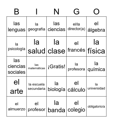 Las Clases y Las Personas Bingo Card