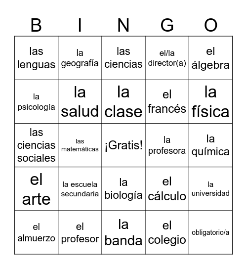 Las Clases y Las Personas Bingo Card