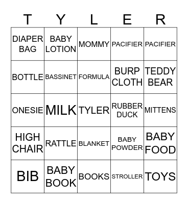 BIANKA'S BABY SHOWER BINGO Card