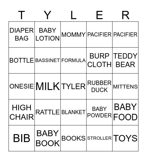 BIANKA'S BABY SHOWER BINGO Card