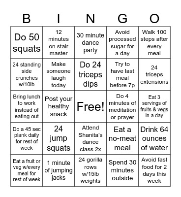 Shanita's BINGO Challenge Bingo Card