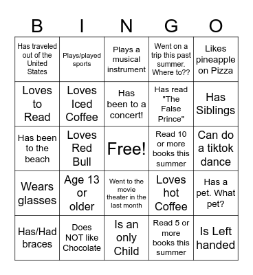 Get to Know You - Teen Edition Bingo Card