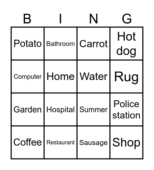 words bingo Card