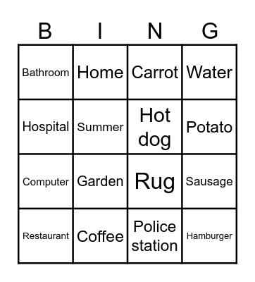 words Bingo Card
