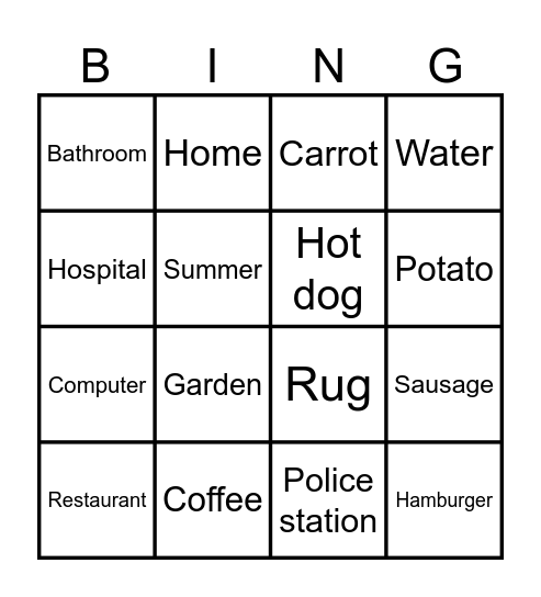 words Bingo Card