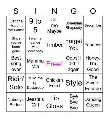 Singo! Bingo Card