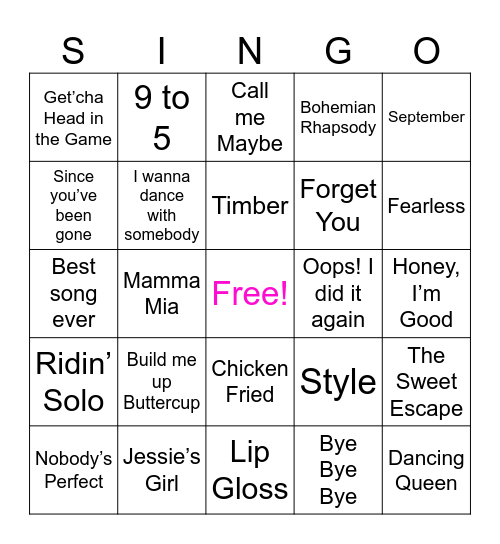 Singo! Bingo Card