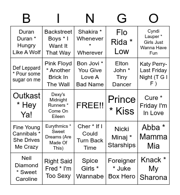 Musical Mixture Bingo Card