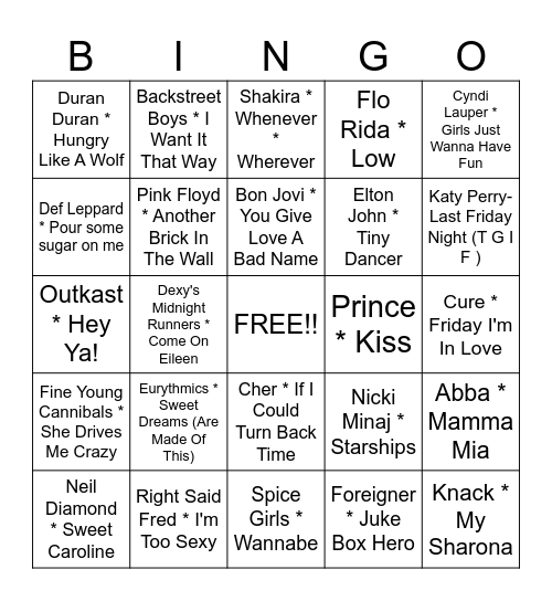 Musical Mixture Bingo Card