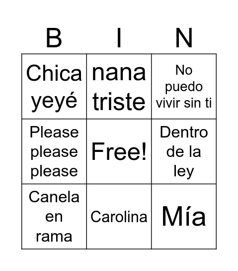 BINGO MUSICAL Bingo Card