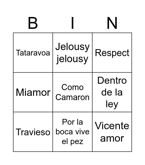BINGO MUSICAL Bingo Card
