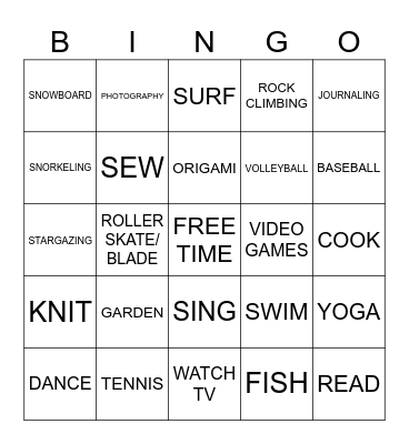 LEISURE Bingo Card