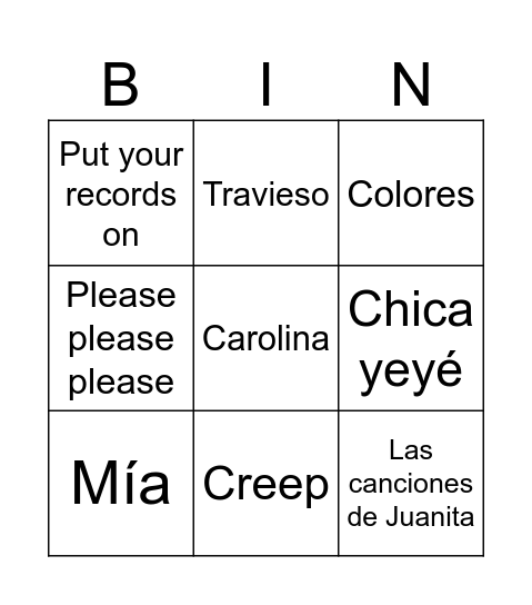 BINGO MUSICAL Bingo Card