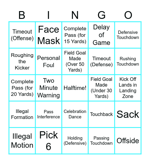 Monday Night Football @ Club 301 Bingo Card