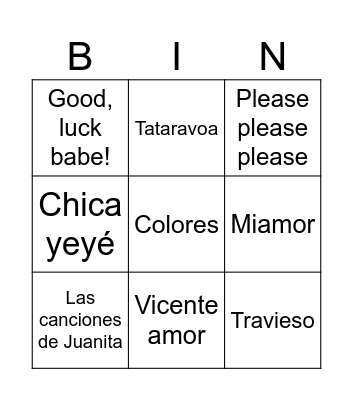 BINGO MUSICAL Bingo Card