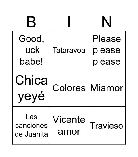 BINGO MUSICAL Bingo Card