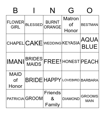 Bridal  Bingo  Bingo Card