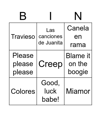 BINGO MUSICAL Bingo Card