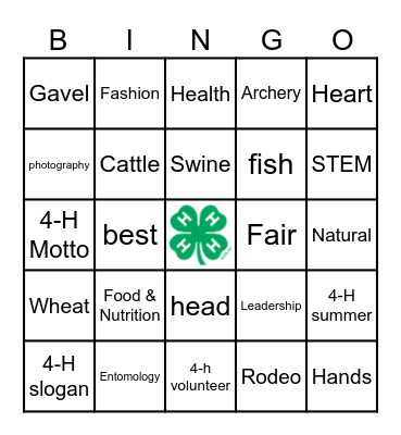 Briscoe County 4-H Bingo Card