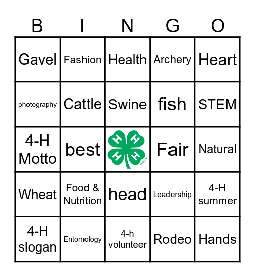 Briscoe County 4-H Bingo Card