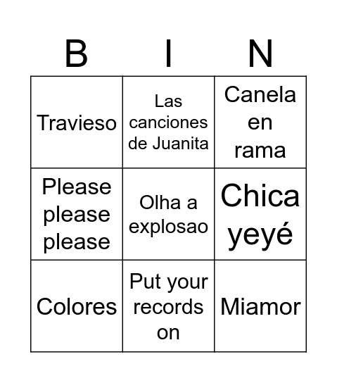 BINGO MUSICAL Bingo Card