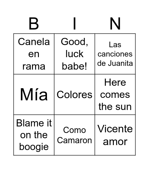 BINGO MUSICAL Bingo Card
