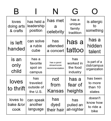 New Member Bingo Card